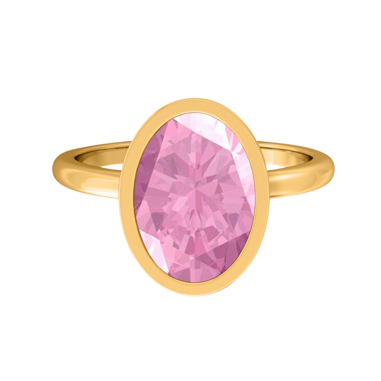 Bezel Oval Pink Sapphire 18K Yellow Gold Ring