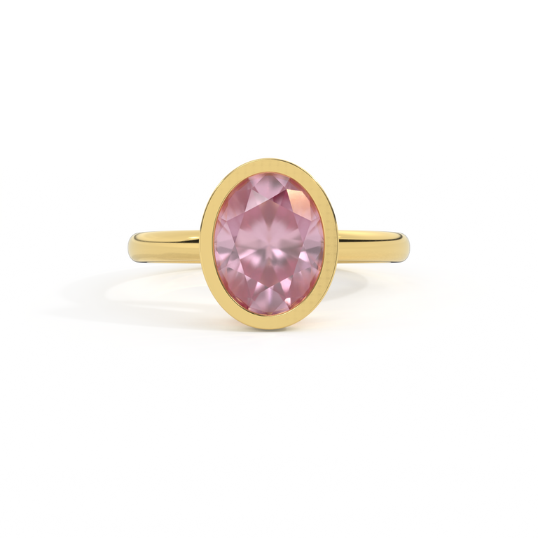 Bezel Oval Pink Sapphire 18K Yellow Gold Ring
