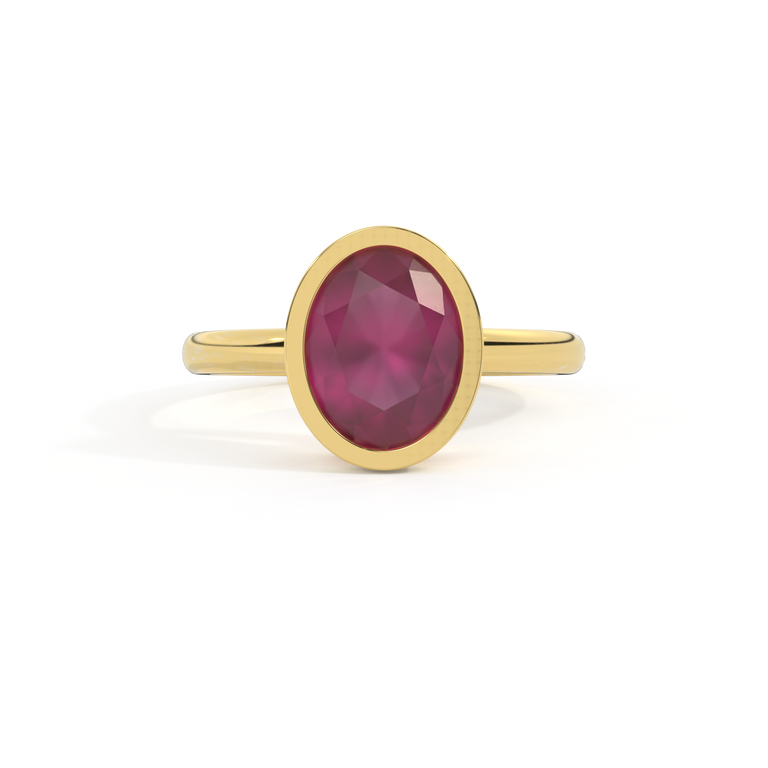 Bezel Oval Ruby 18K Yellow Gold Ring