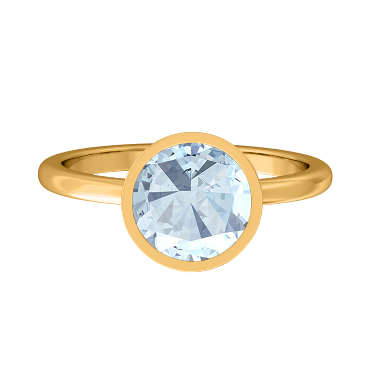 Bezel Round Aquamarine 18K Yellow Gold Ring