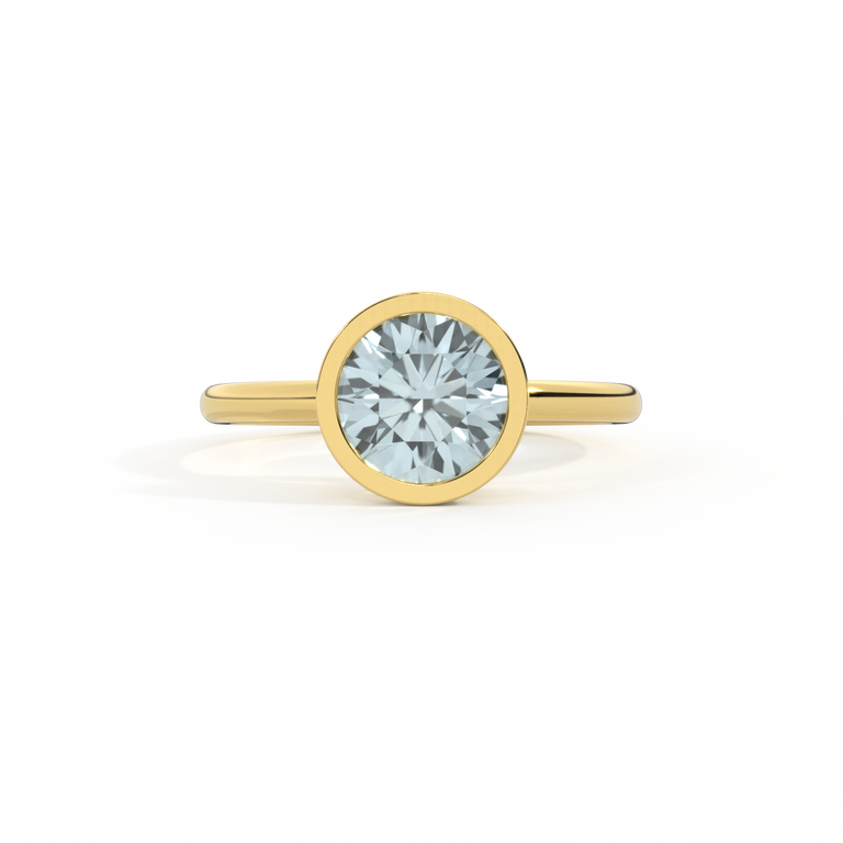 Bezel Round Aquamarine 18K Yellow Gold Ring