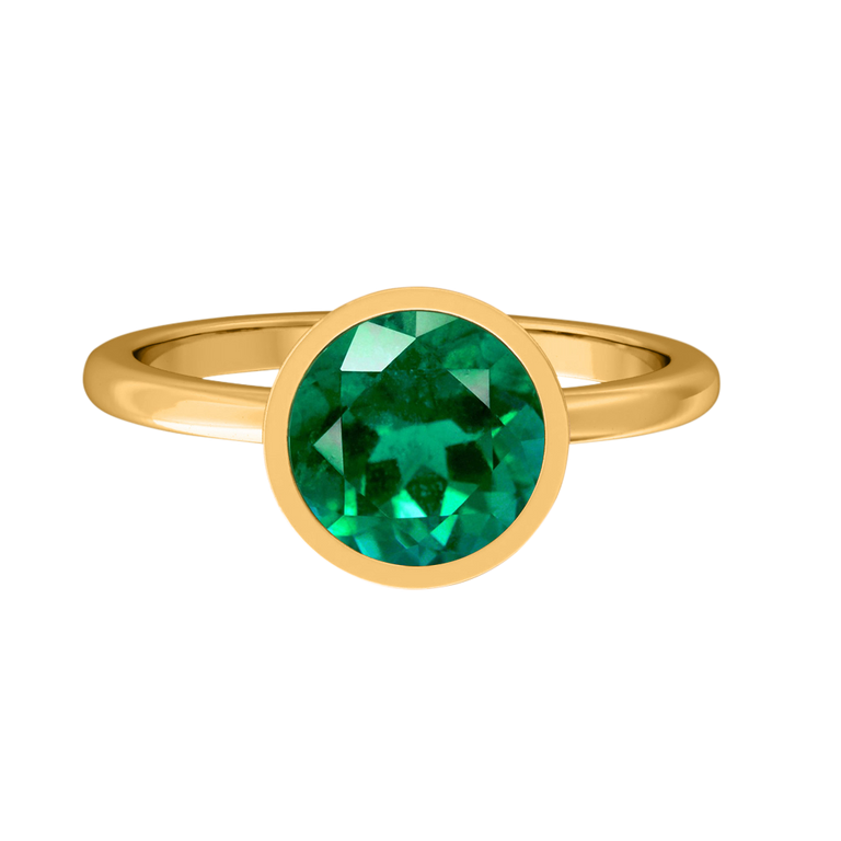 Bezel Round Emerald 18K Yellow Gold Ring