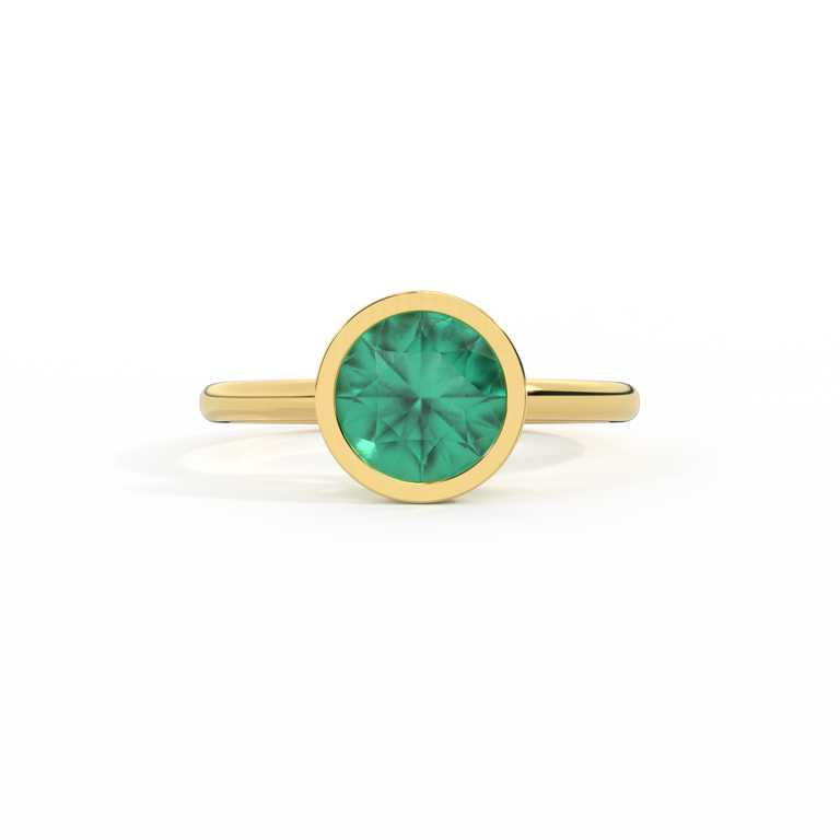 Bezel Round Emerald 18K Yellow Gold Ring