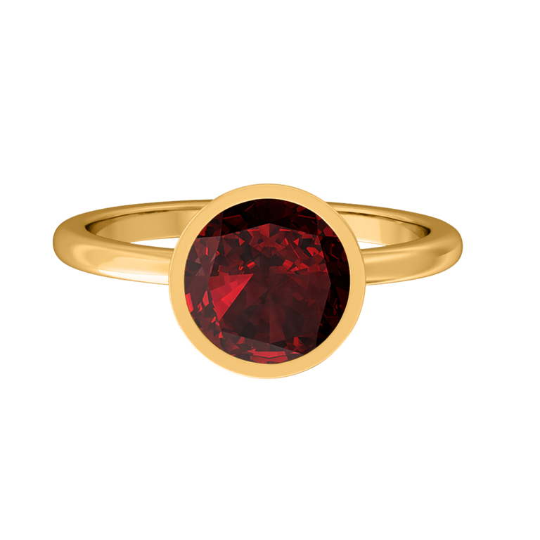 Bezel Round Garnet 18K Yellow Gold Ring