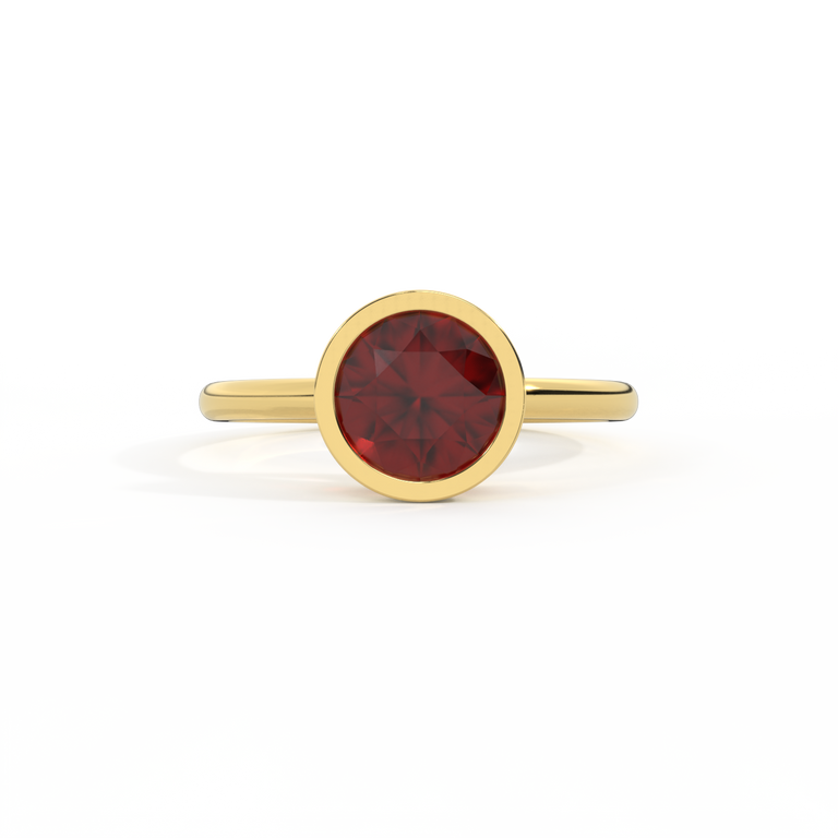 Bezel Round Garnet 18K Yellow Gold Ring
