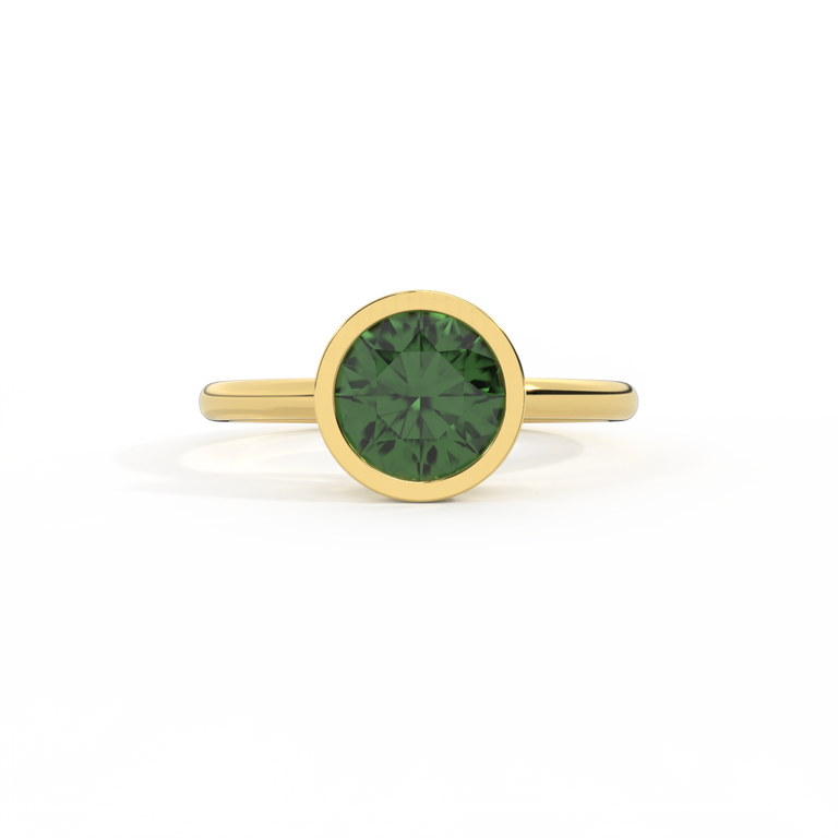 Bezel Round Green Sapphire 18K Yellow Gold Ring