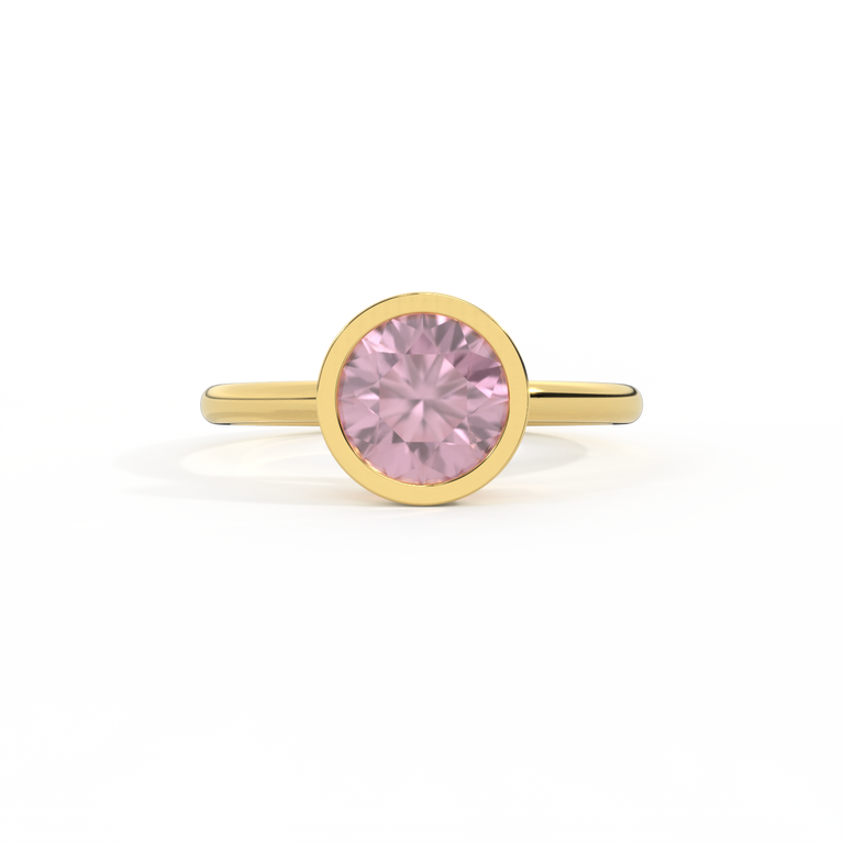 Bezel Round Pink Sapphire 18K Yellow Gold Ring