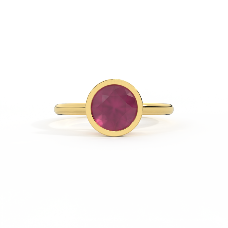 Bezel Round Ruby 18K Yellow Gold Ring