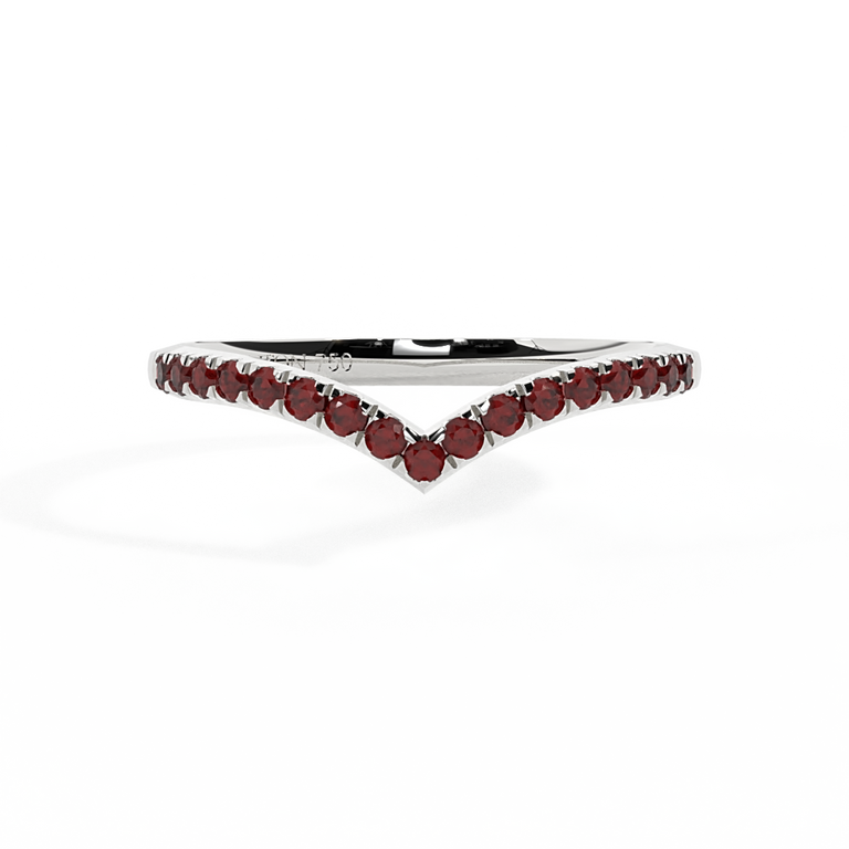 The Chevron Band Garnet 18K White Gold Ring