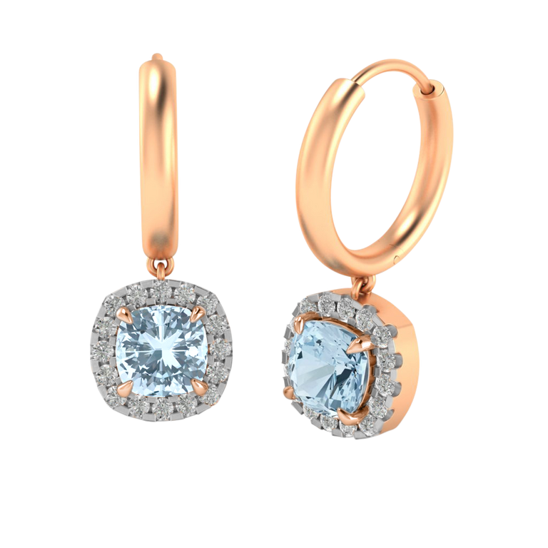 Classic Drop Cushion Aquamarine 18K Rose Gold Earrings