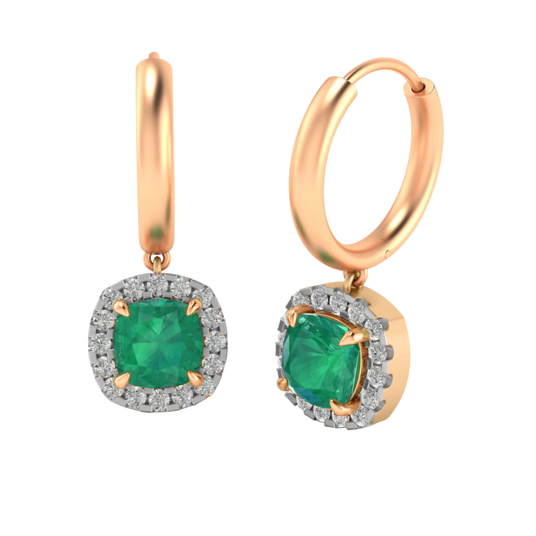 Classic Drop Cushion Emerald 18K Rose Gold Earrings