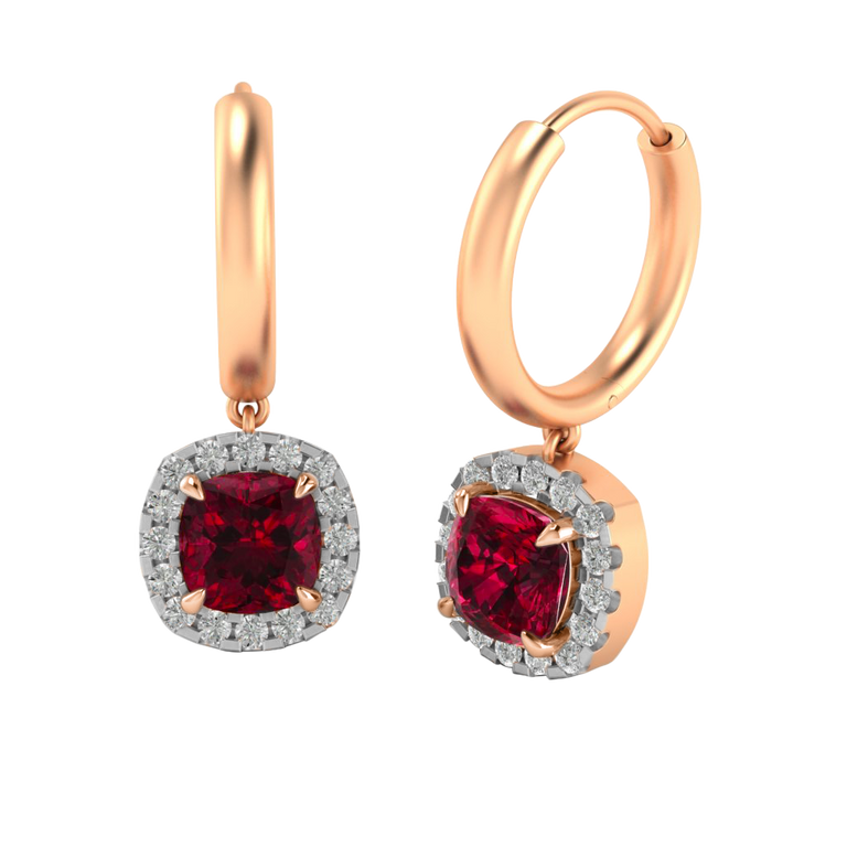 Classic Drop Cushion Garnet 18K Rose Gold Earrings