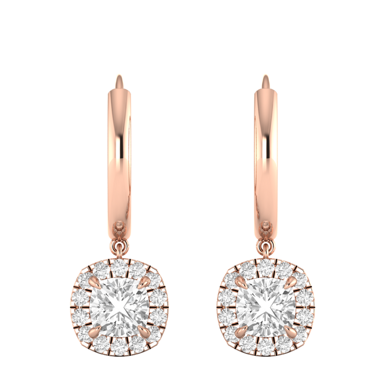 Classic Drop Cushion Solar Diamond 18K Rose Gold Earrings