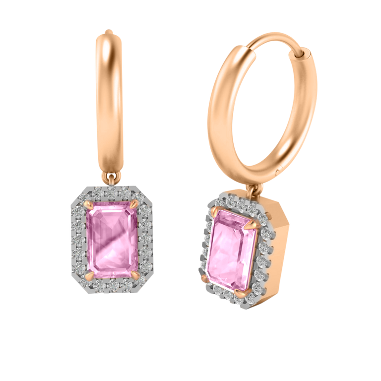 Classic Drop Emerald Pink Sapphire 18K Rose Gold Earrings