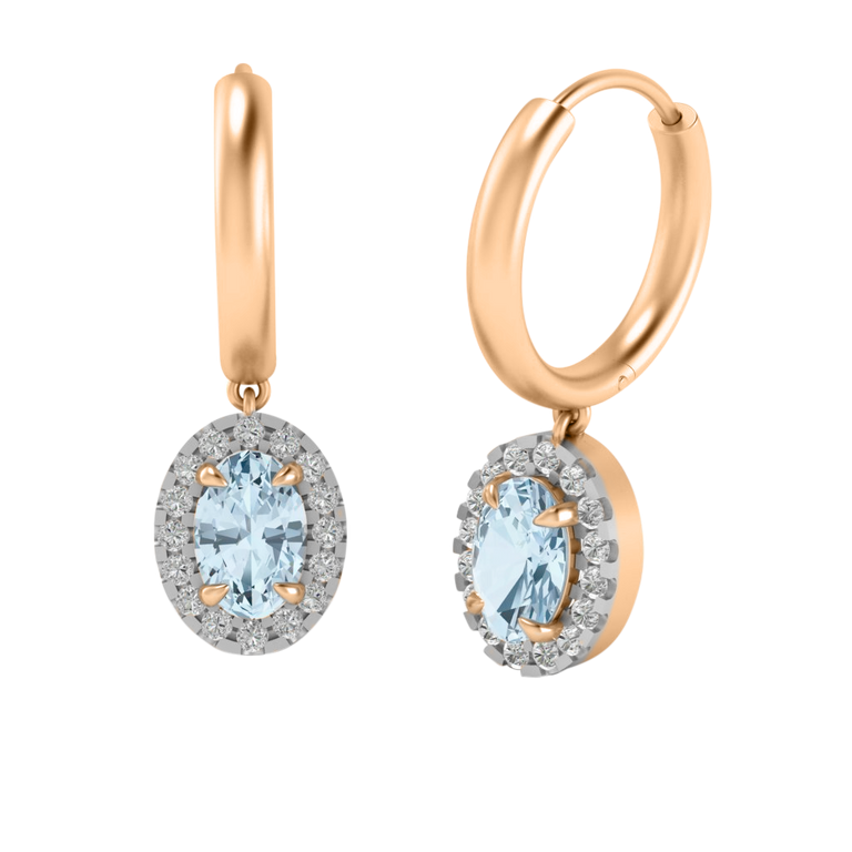 Classic Drop Oval Aquamarine 18K Rose Gold Earrings