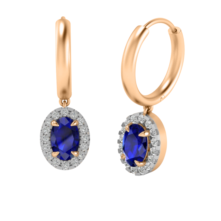Classic Drop Oval Blue Sapphire 18K Rose Gold Earrings