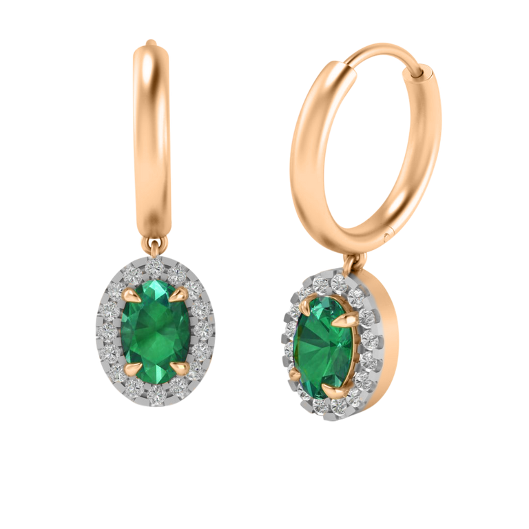 Classic Drop Oval Emerald 18K Rose Gold Earrings
