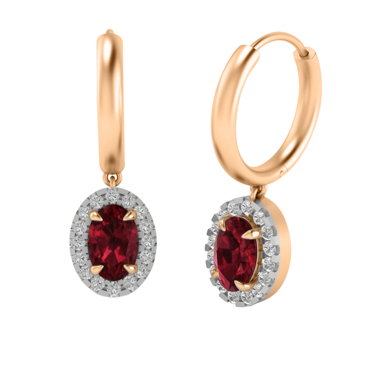 Classic Drop Oval Garnet 18K Rose Gold Earrings