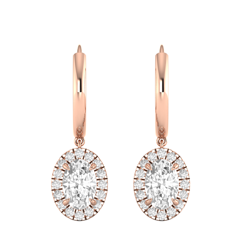 Classic Drop Oval Solar Diamond 18K Rose Gold Earrings