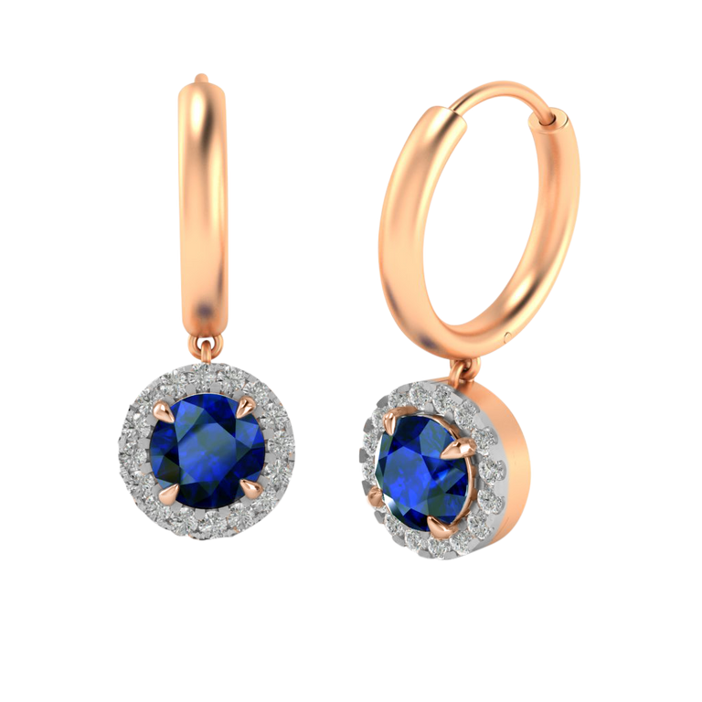 Classic Drop Round Blue Sapphire 18K Rose Gold Earrings