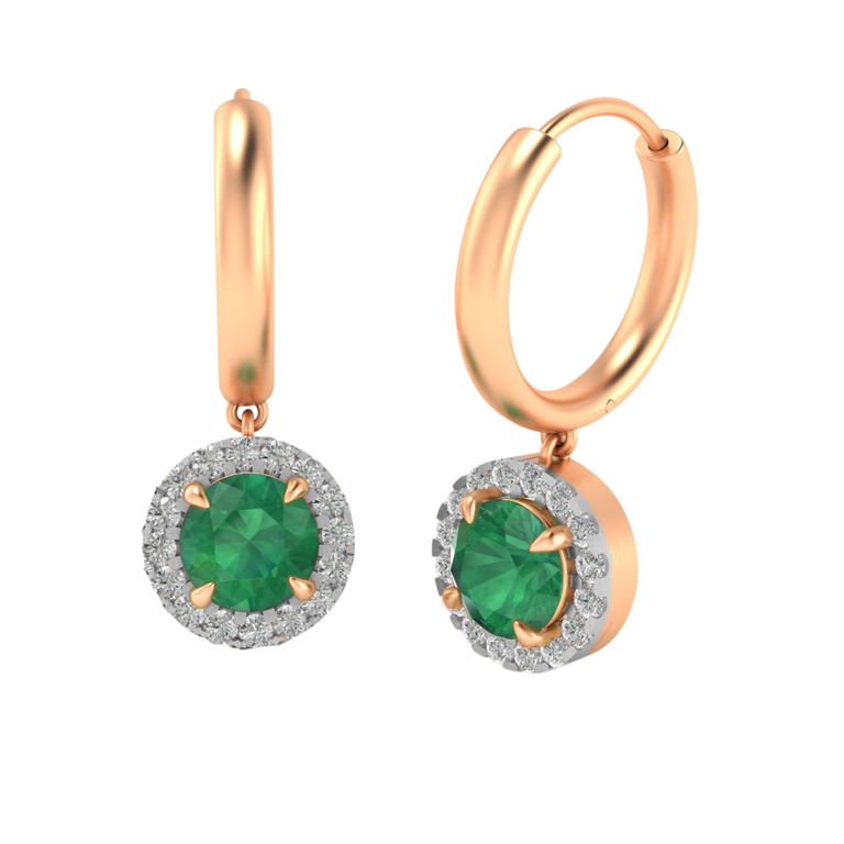 Classic Drop Round Emerald 18K Rose Gold Earrings