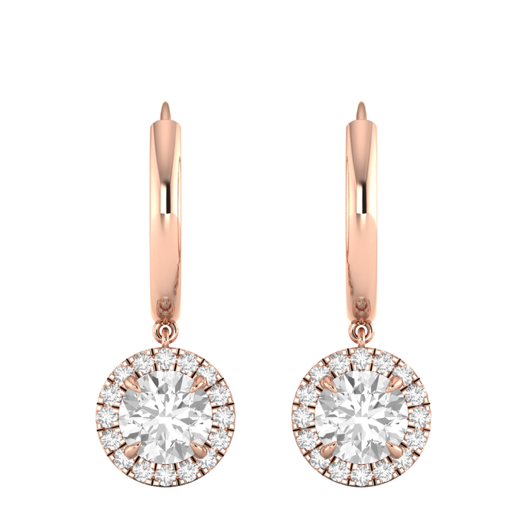 Classic Drop Round Solar Diamond 18K Rose Gold Earrings