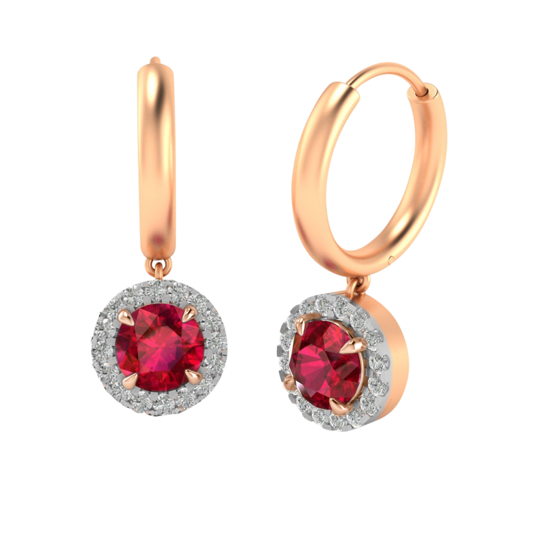 Classic Drop Round Ruby 18K Rose Gold Earrings