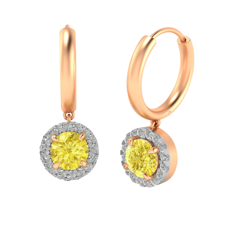 Classic Drop Round Yellow Sapphire 18K Rose Gold Earrings