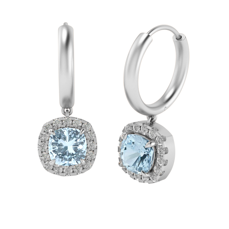 Classic Drop Cushion Aquamarine 18K White Gold Earrings