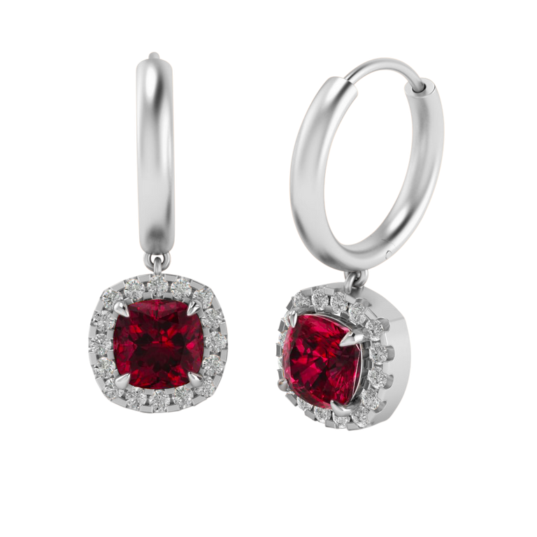 Classic Drop Cushion Garnet 18K White Gold Earrings