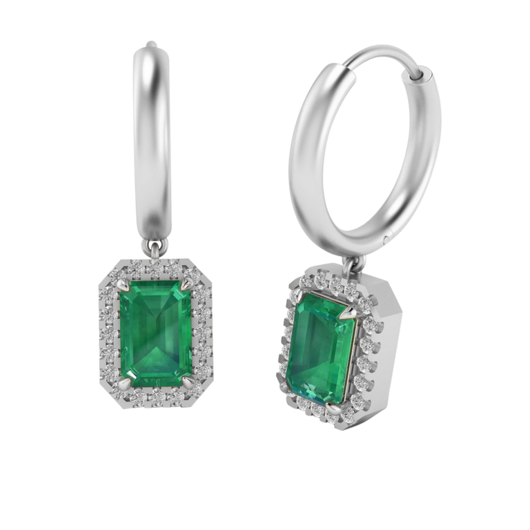 Classic Drop Emerald Emerald 18K White Gold Earrings