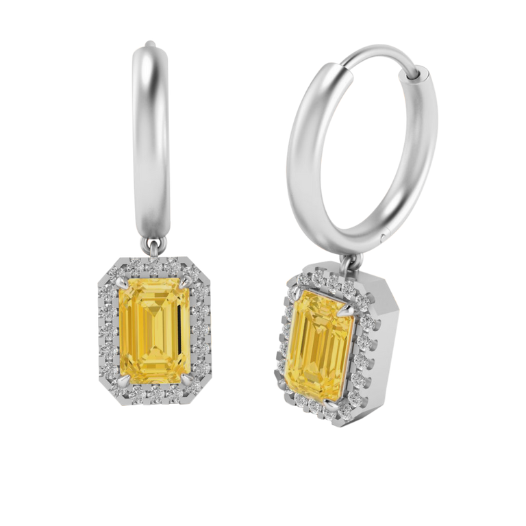 Classic Drop Emerald Yellow Sapphire 18K White Gold Earrings