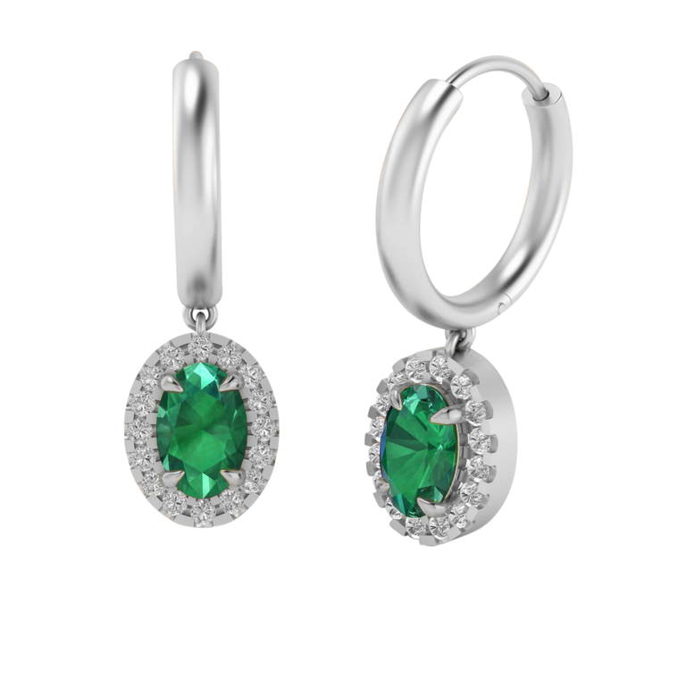 Classic Drop Oval Emerald 18K White Gold Earrings