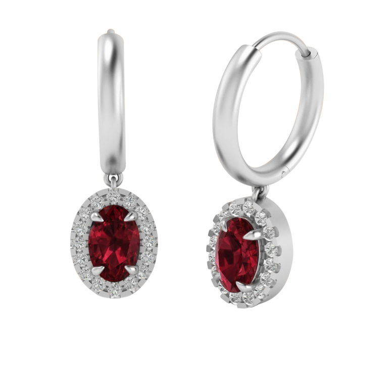 Classic Drop Oval Garnet 18K White Gold Earrings