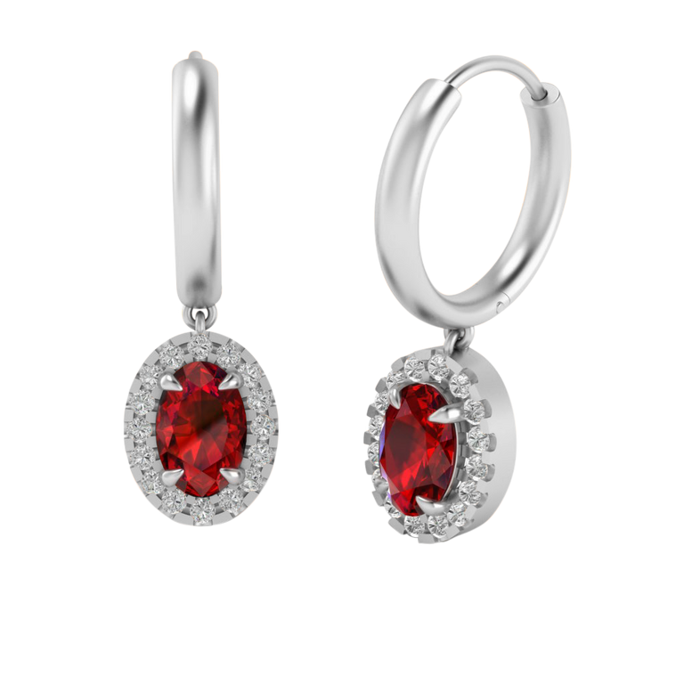 Classic Drop Oval Ruby 18K White Gold Earrings