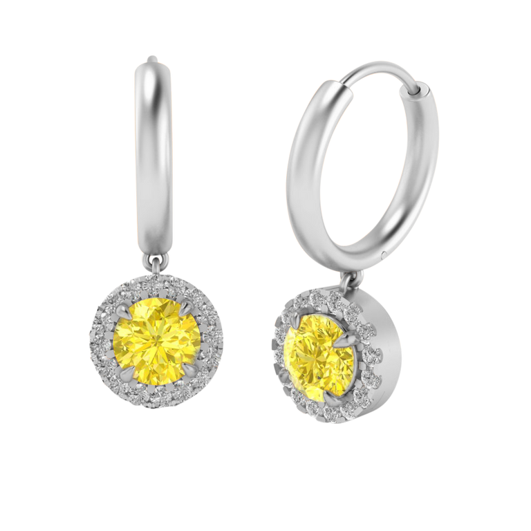 Classic Drop Round Yellow Sapphire 18K White Gold Earrings