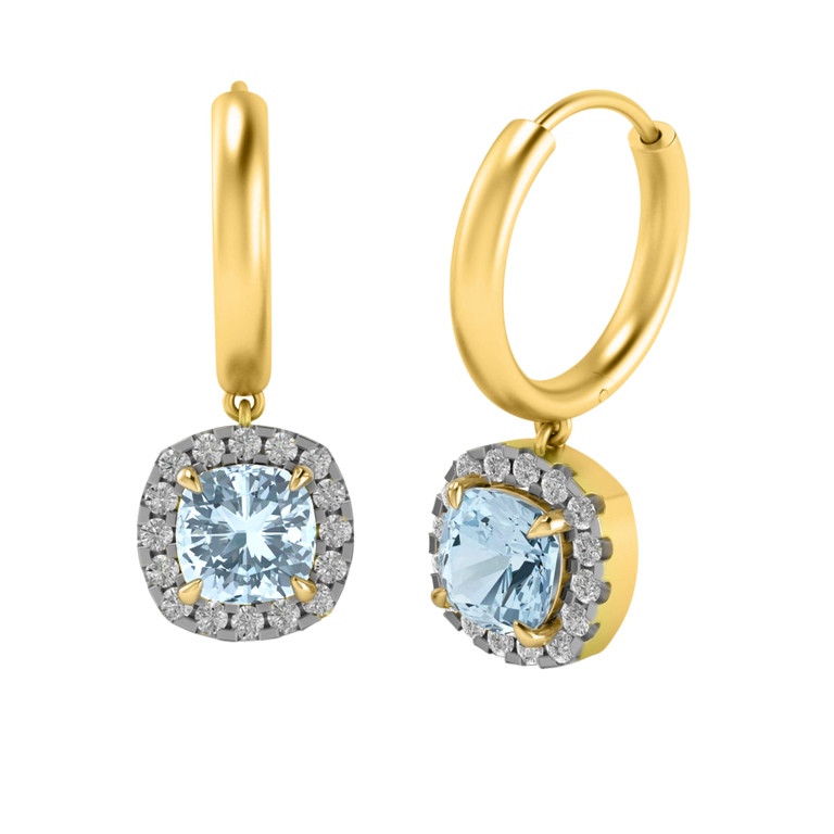 Classic Drop Cushion Aquamarine 18K Yellow Gold Earrings