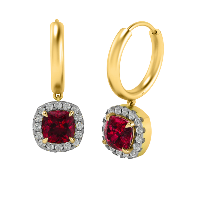 Classic Drop Cushion Garnet 18K Yellow Gold Earrings