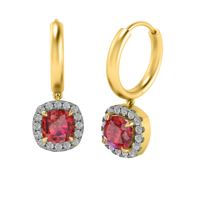 Classic Drop Cushion Ruby 18K Yellow Gold Earrings