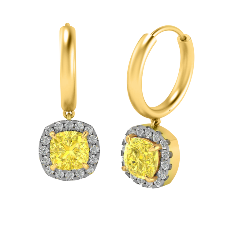 Treasure Box Classic Drop Cushion Yellow Sapphire 18K Yellow Gold Earrings