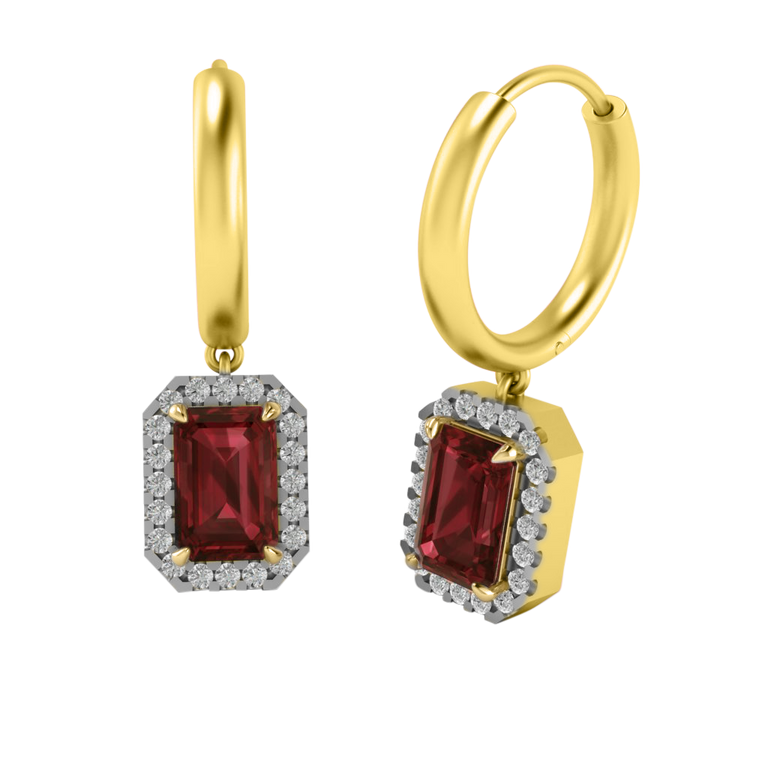Classic Drop Emerald Garnet 18K Yellow Gold Earrings