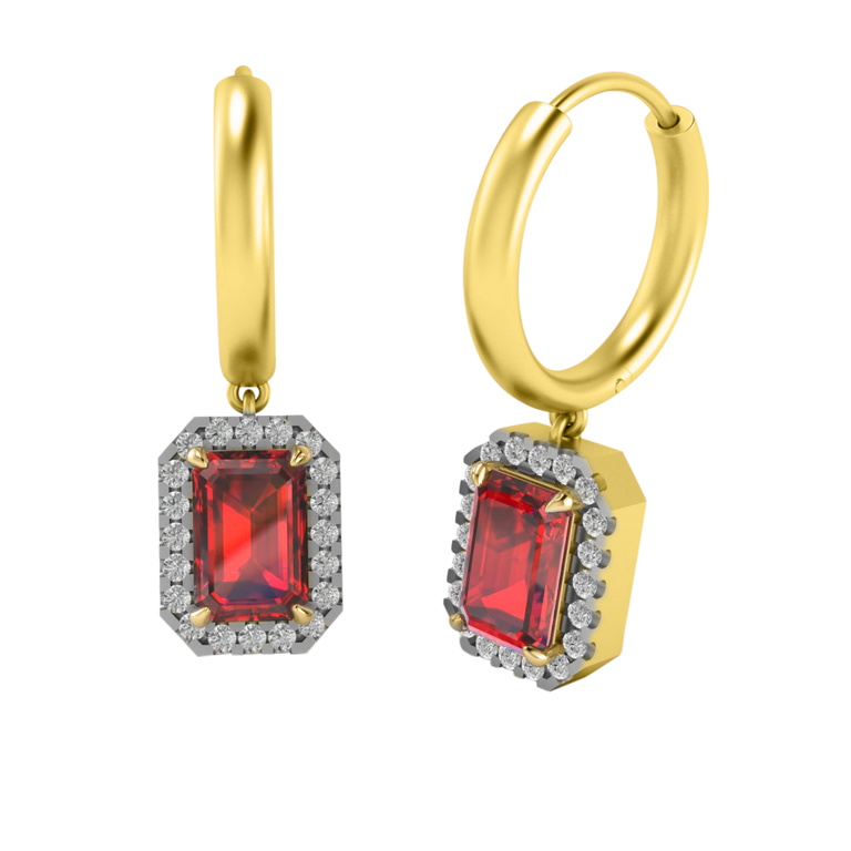 Classic Drop Emerald Ruby 18K Yellow Gold Earrings