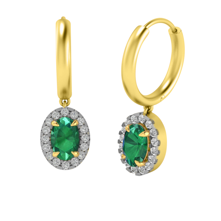 Classic Drop Oval Emerald 18K Yellow Gold Earrings