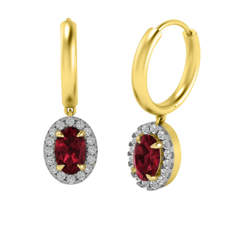 Classic Drop Oval Garnet 18K Yellow Gold Earrings