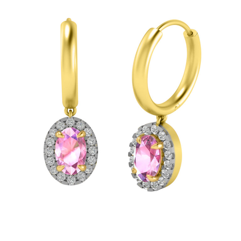 Classic Drop Oval Pink Sapphire 18K Yellow Gold Earrings
