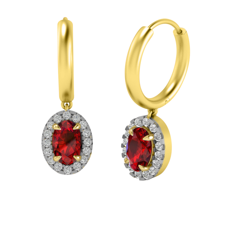 Classic Drop Oval Ruby 18K Yellow Gold Earrings
