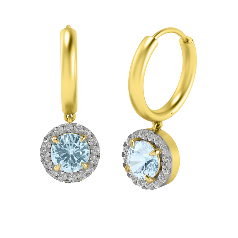 Classic Drop Round Aquamarine 18K Yellow Gold Earrings