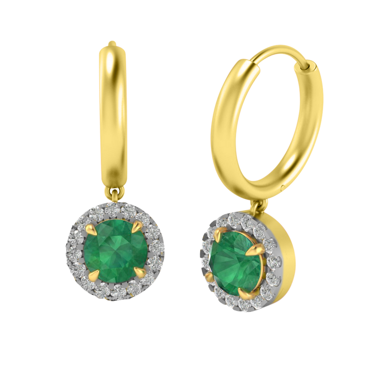 Treasure Box Classic Drop Round Emerald 18K Yellow Gold Earrings