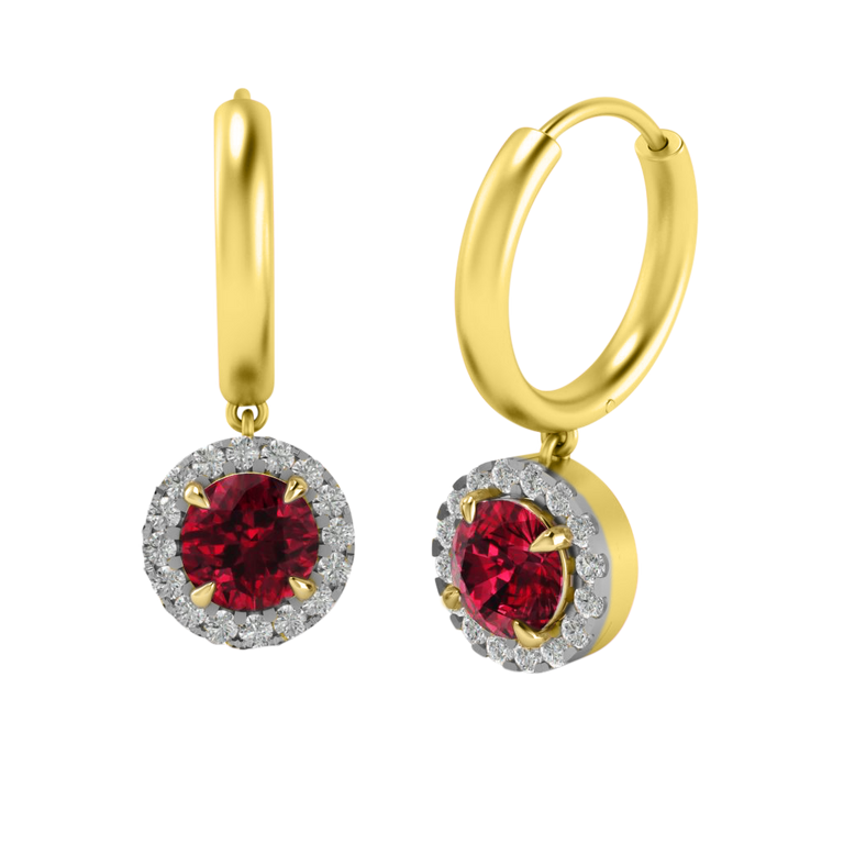 Classic Drop Round Garnet 18K Yellow Gold Earrings