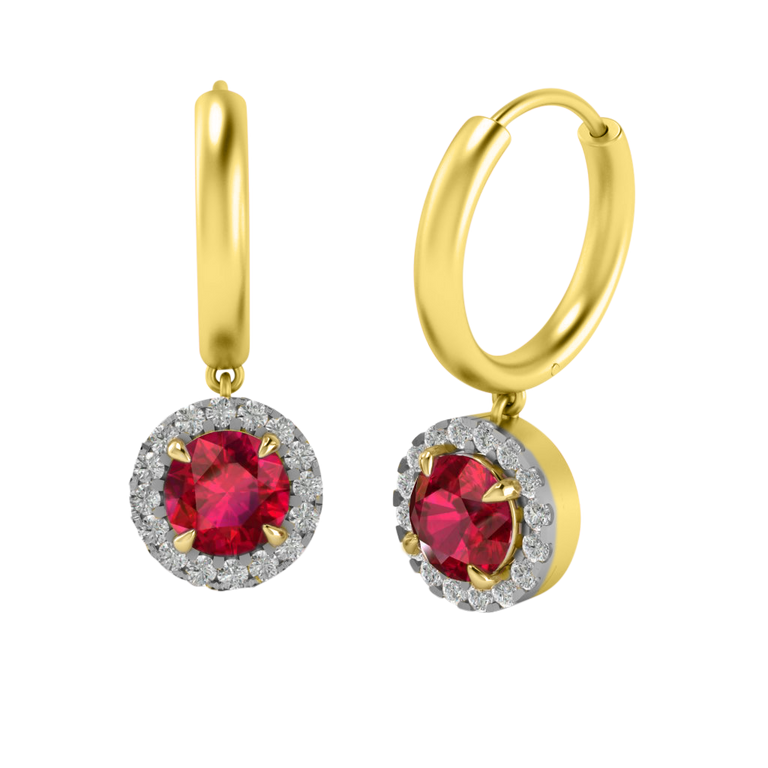 Classic Drop Round Ruby 18K Yellow Gold Earrings